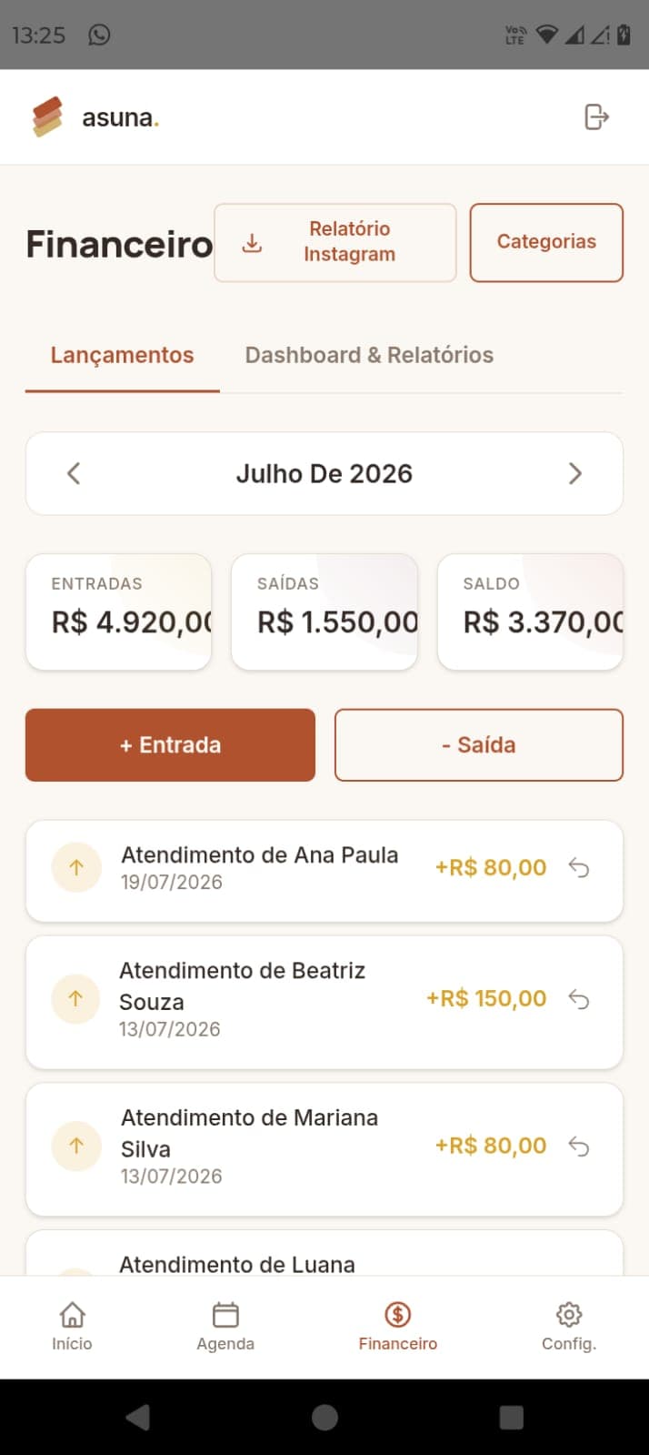 Controle financeiro - tela 1